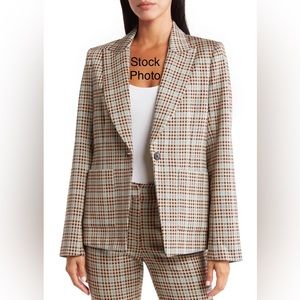 🍁🍂 ARGENT Plaid One-button Peak Lapel Pocket Blazer, Italian fabric, size 4